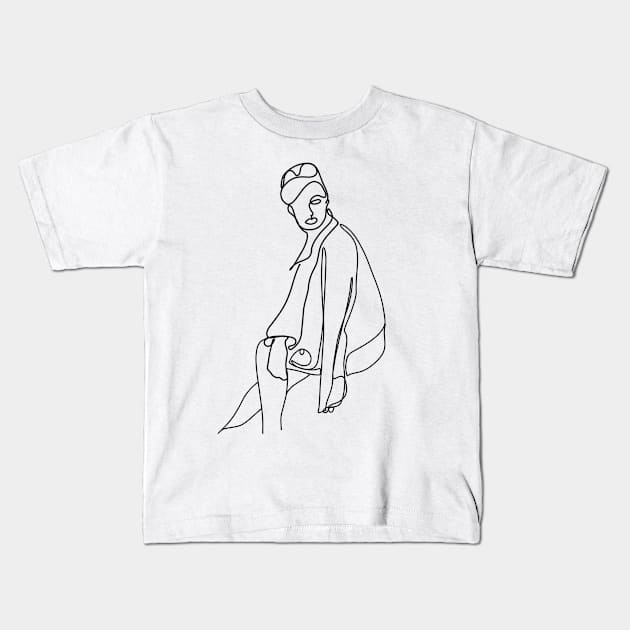 Modern minimal fashion illustration of a woman sitting down Kids T-Shirt by Tana B 